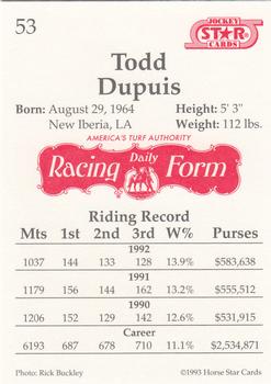 1993 Jockey Star #53 Todd Dupuis Back
